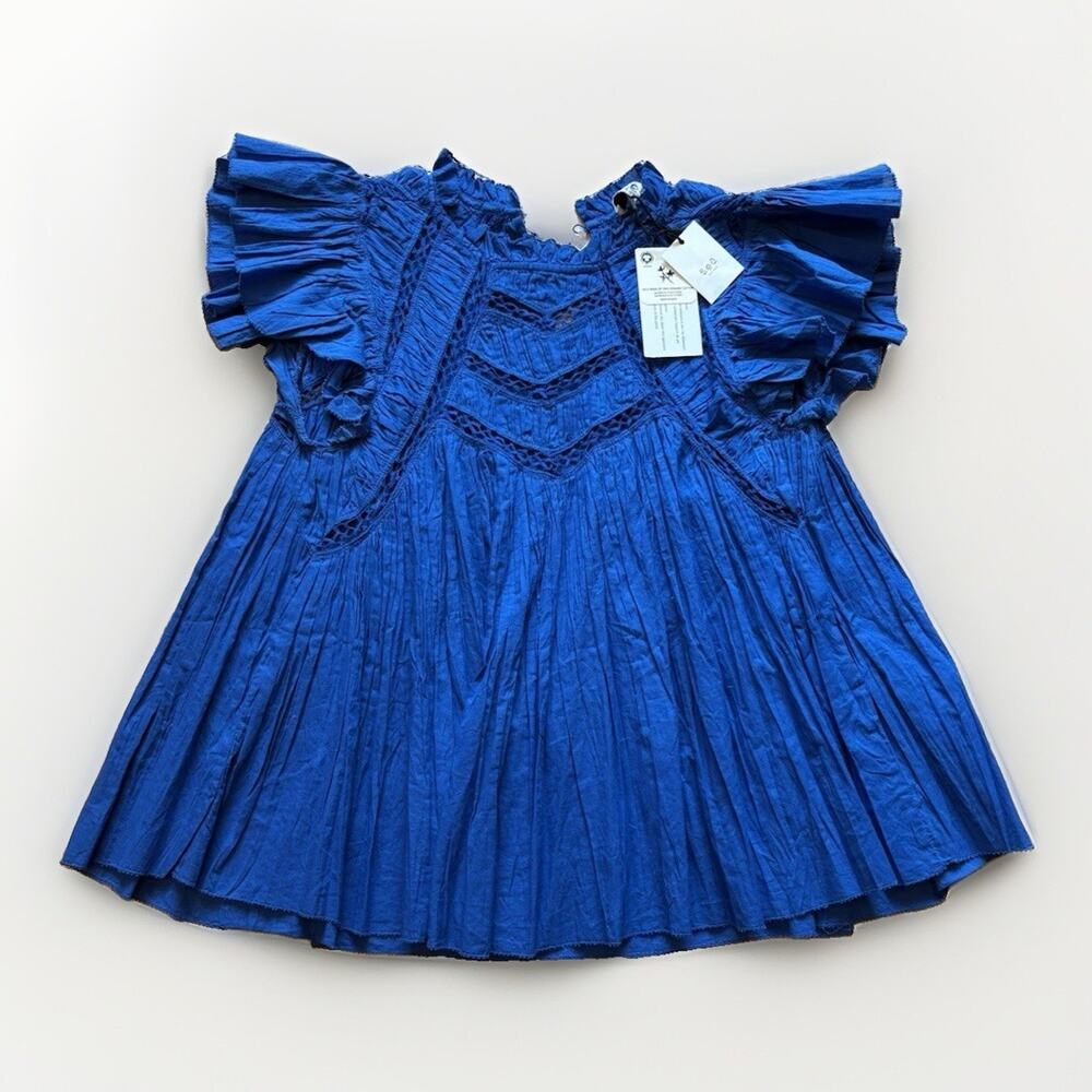 NWT Sea New York Flutter Sleeve Top Paco Solid Cobalt Blue Sz Small Blouse